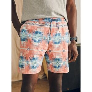 Faherty Doug Goodfeather Shorelite Active Shorts M Coral Blue Southwestern